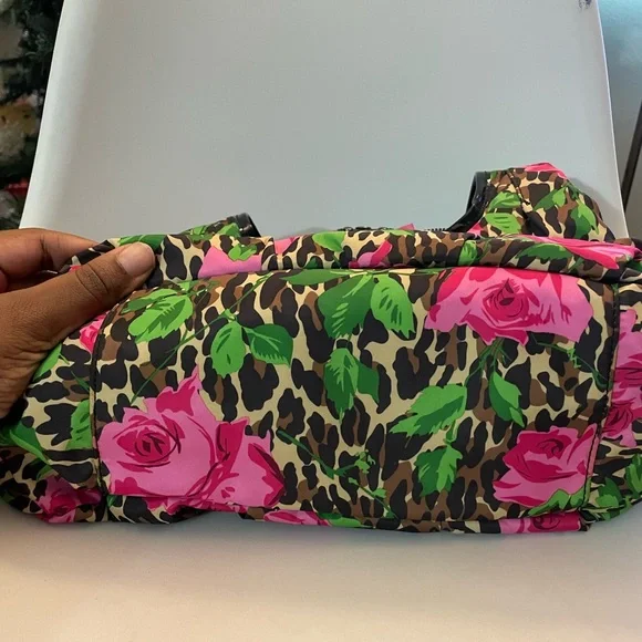 Betsey Johnson Floral Leopard Print Satchel Bag Studded Pink Roses NWOT - Picture 3 of 5